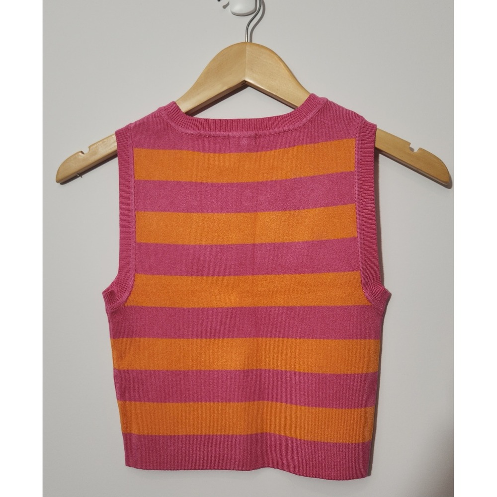 Garage Striped Sweater Vest Pink Orange Knit Crop Tank Top Sleeveless Size S - Picture 7 of 8